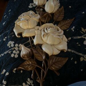 Vintage Cream and Brown Floral Decor Accents
